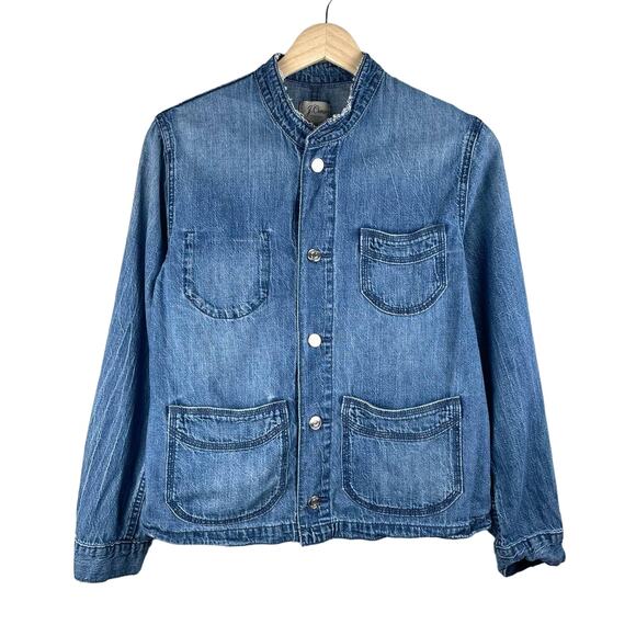 J. Crew Denim Jacket Womens XS Blue Jean Chore Jacket Button Up Lightweight - Picture 1 of 6